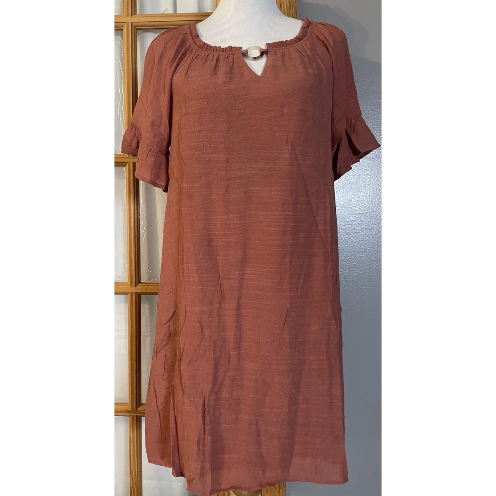 Anthropologie Naïf Off The Shoulder Dress Sz 4 Mini Brown Crinkled Acrylic Ring